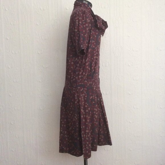 Vintage marc jacobs pussybow drop waist printed cotton burgundy dress - Picture 2 of 4